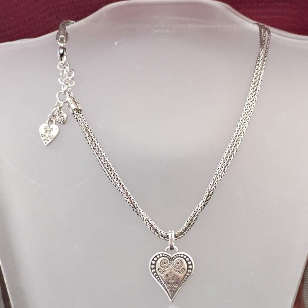 ❤️BRIGHTON OPHELILA 3 Strand 16" Engraved Heart Pendant Necklace +Tin